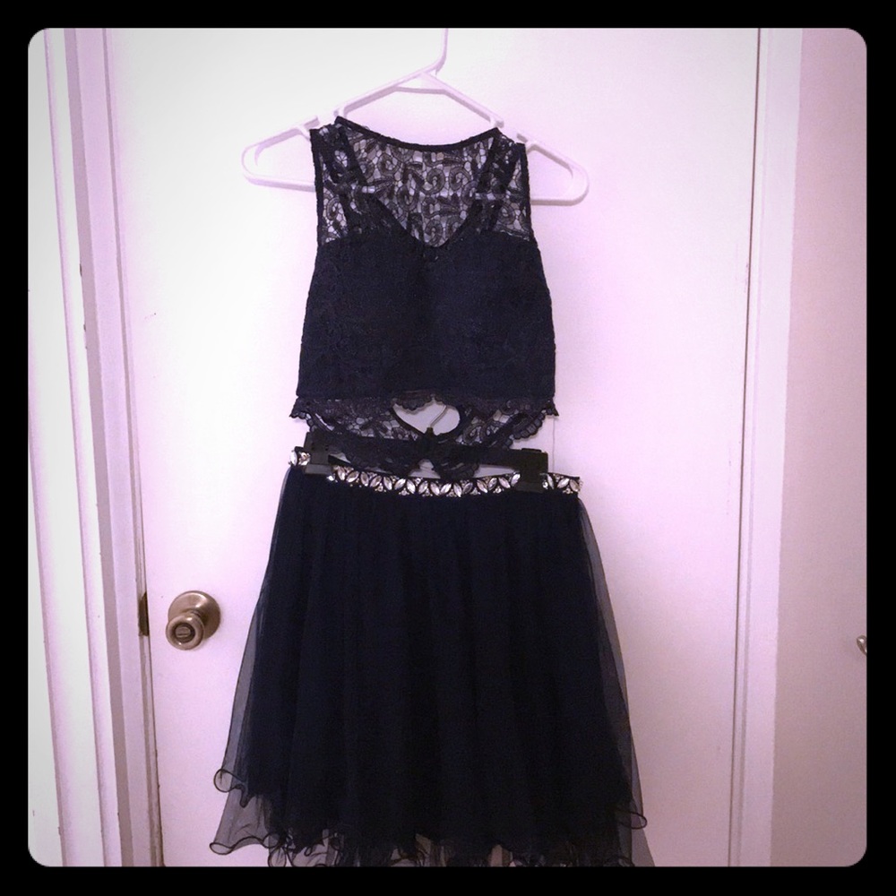 Navy blue two piece formal dress